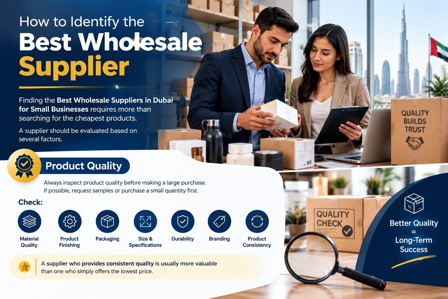 How to identify the best wholesale supplier in Dubai by checking product quality, packaging, durability, branding, and product consistency