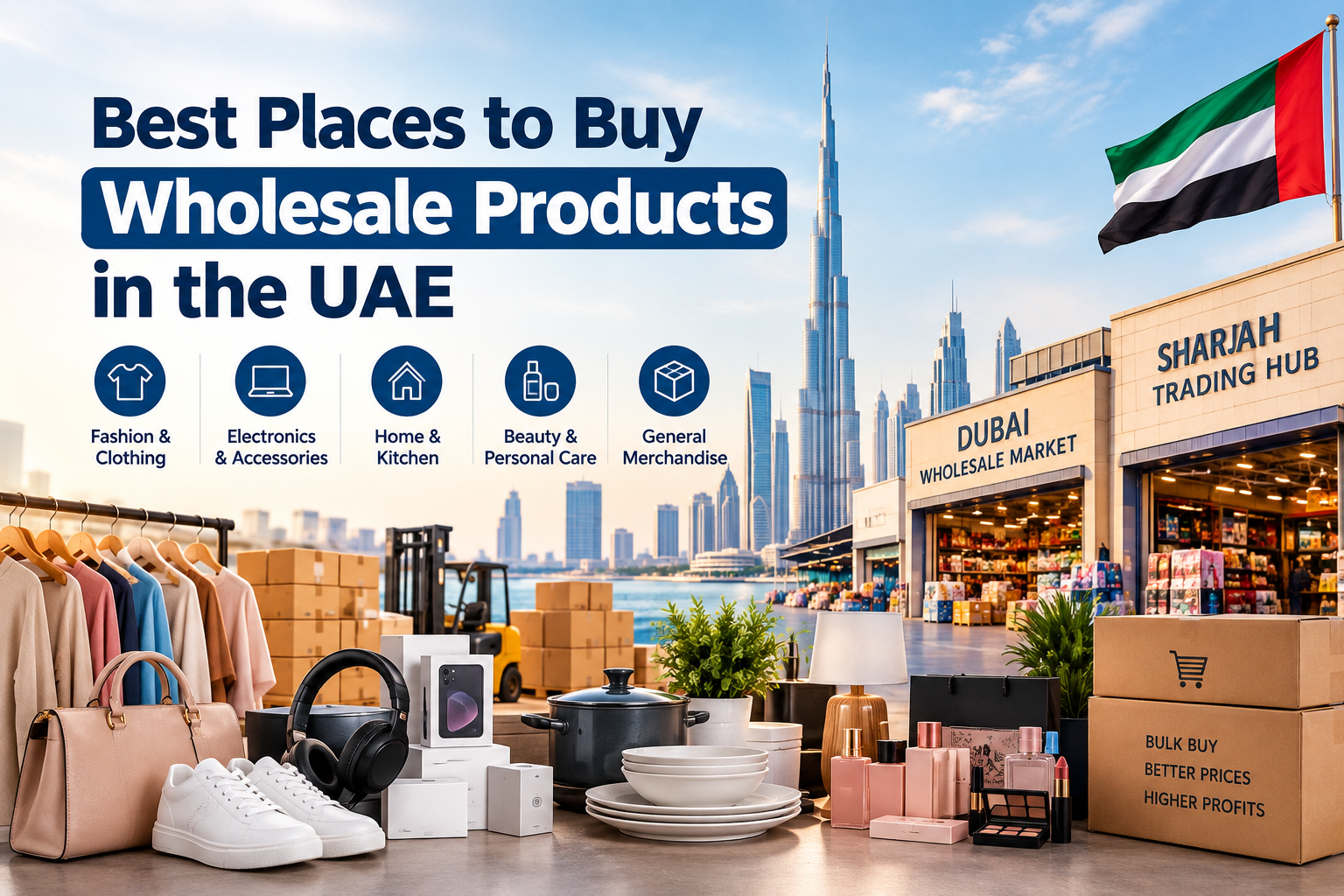 Best places to buy wholesale products in the UAE, featuring Dubai wholesale markets and a variety of bulk products