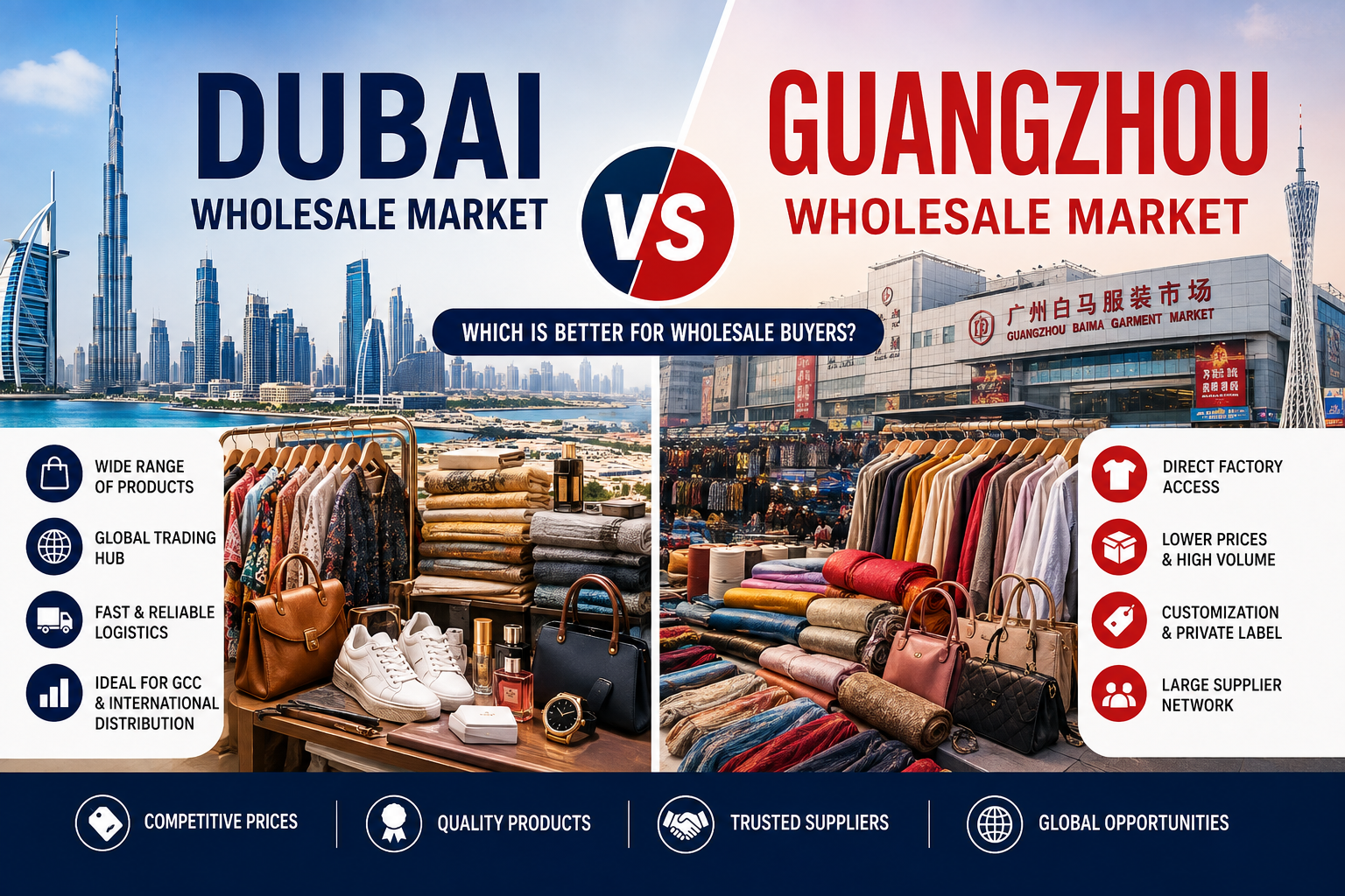 Dubai Wholesale Market vs Guangzhou Wholesale Market comparison for wholesale buyers